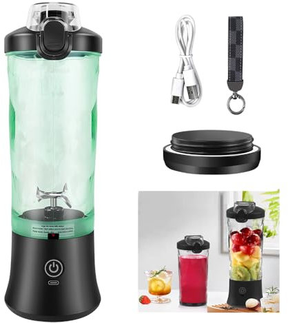 Blender Smoothie Maker Portable Personal Blender Fresh Juice Blender Bottle with 6 Blades, 600ml Mini Blender Cup with Travel Lid and USB Rechargeable for Office, Gym, Travel