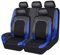 MaKeMoney 9 Stück Auto Sitzbezüge für VW Passat B6/B8/B5, Golf 4/5/7 2000-2024, Leder Sitzschoner Schonbezug Wasserdichter Sitzbezug-Sets Zubehör, A/Schwarz Blau