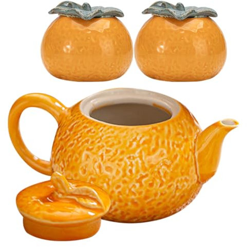 Hoement Retro Ceramic Teapot Orange Kettle Strainer Loose Tea Pot Tea Kettle for Home