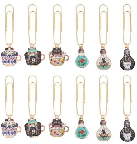 OLYCRAFT 12 Stück Tasse Mit Büroklammern Mit Katzenanhänger 7.3~7.5 cm Emaille-Anhänger Büroklammer Kreative Glühbirne Mit Büroklammern Für Die Organisation Bürodokumenten Und -Dateien 6 Stile