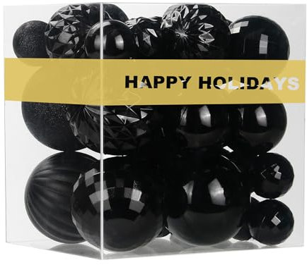 Adornos de Navidad negros, decoraciones de árbol de Navidad, bolas colgantes inastillables para cumpleaños, boda, vacaciones, juego de 36 piezas, varios tamaños (1.6 pulgadas, 2.5 pulgadas, 3.2