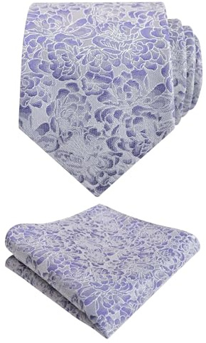 Alizeal Mens 8cm Floral Necktie with Hanky Classic Fashion Business Tie and Handkerchief Set, Violet