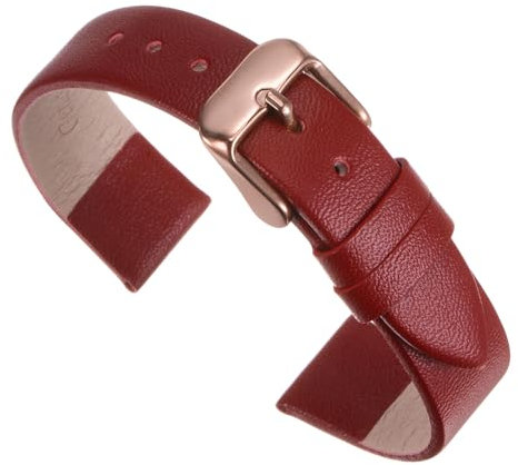 QUARKZMAN Bracelet de Montre en Cuir Véritable à Dégagement Rapide Rouge de 22 mm de Largeur Plat et Fin Élégant Bracelet Montre Connectée en Cuir avec Boucle en Or Rose pour Homme et Femme