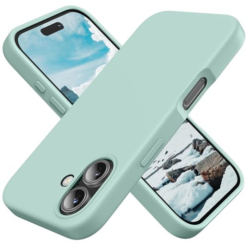 TAXXOE Silicone Case Compatible with iPhone 16 Case Soft Ultra Slim Protective Shockproof Liquid Silicone Phone Case,Anti-Scratch Microfiber Lining, 6.1 Cyan