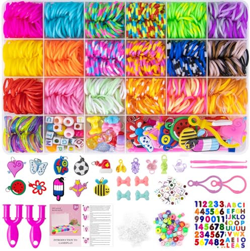 Uolifrem 2500+ Loom Bänder Set für Kinder, 38 Farben Loops Gummis Starter Set, DIY Gummibänder für Armbänder Basteln, Box Mit Zubehör, Geschenk für Mädchen & Jungs