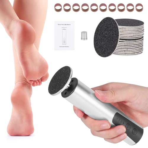 Jianyana 2 in 1 Elektrischer Hornhautentferner, 6 Einstellbare Geschwindigkeit PediküRe Set Elektrisch ManiküRe Set Damen (Silber)