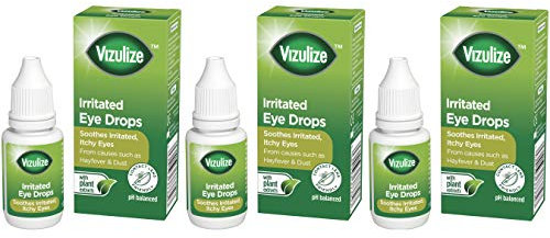 Vizulize Irritated Eye Drops, for Sore & Itchy Eyes, Soothing Relief with Natural Plant Extracts, 3 x 10 ml Bottles