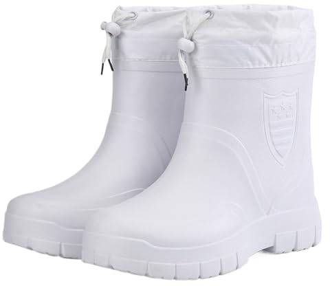 AMENGJ Stivali Bassi Uomo Stivali da Pioggia Invernali in Cotone da Uomo Stivali da Pioggia Leggeri Caldi alla Caviglia Scarpe da Pioggia Stivali da Lavoro da Uomo(White,43)