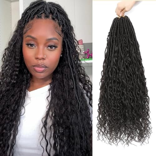 YYQXZG Boho Faux Locs Crochet Hair 24 Inch Pre-looped Braids Goddess Soft Locs Crochet Hair with Curly Ends Easy Install Boho Hair Extensions for Women (8Packs,1B#)