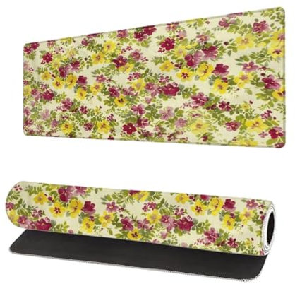 Mauspad XXL 900x400x3mm, Gelb Groß Mousepad Gaming mit Motiv, Blume Verlängertes Mouse Pad Tastatur Matte, rutschfeste Gummibasis, Vernähte Kanten Anti-Rutsch Mauspad Desk Mat Für Laptop Office F-4
