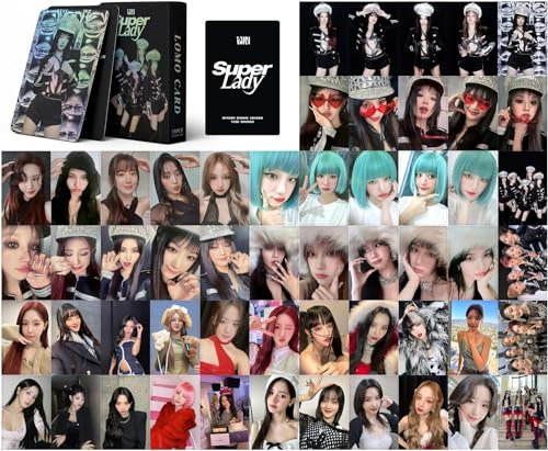 ZRHMCJEN 55Pcs G-Idle Lomo Karten Sammlungen Kpop 'Neverland' New Albums 2Nd Album 'super Lady' Postkarten Für Fans