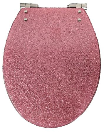 ZJHESXV WC Sitz Mit Absenkautomatik, Ovaler Glitzer Klodeckel Mit Absenkautomatik Und Quick Release, Klobrille Aus Kunstharz, Stabile Scharniere, Glitzernde Toilettendeckel,Rosa