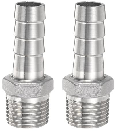 sourcing map 2pcs Stainless Steel Hose Barb Fitting 0.6 (15mm) Barbed x g 1/2 Male Pipe Fitting Air Hose Barb Fittings Coupler Thread Connector Adapter for Water Fuel
