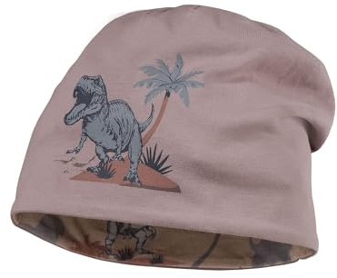 maximo Kids Boy-Beanie Dinosaurier Reversible, Jersey Bedruckt