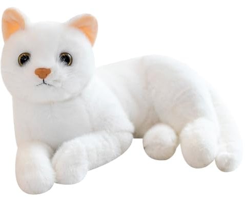 GVMJHYK Realistischen Katze Plüschtier, Katze Kuscheltier, Weiße Plüschkatze Stofftier Katzenpuppe mit Weicher PP-Baumwolle Füllung, Kuschelkissen für Kinder und Erwachsene 30cm