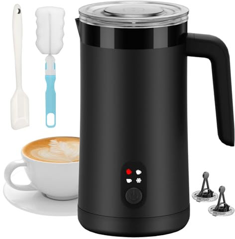 Ovetedot Montalatte Elettrico, 4-in-1 Montalatte Elettrico Cappuccino, 400ml Grande Capacità, Scaldalatte per Latte Caldo e Freddo, Schiumatore per Cappuccino, Latte, Macchiato(Nero)