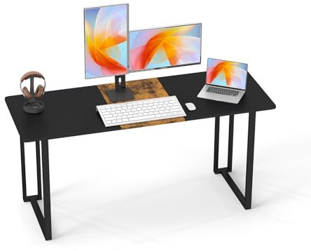 COSTWAY Scrivania per Computer 160 x 60 cm, Tavolo da Conferenza in Metallo e Legno per Ufficio e Scuola, Tavolo Moderno per Studio e Lavoro, Marrone e Nero