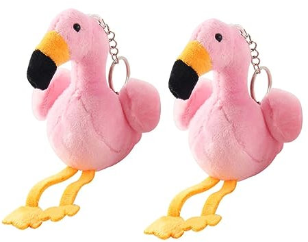Healvian Lot de 2 Porte-Clés en Peluche Flamant Rose Pendentif Créatif Matériau Solide Décoration de Paquet pour Présents d'Anniversaire Fêtes
