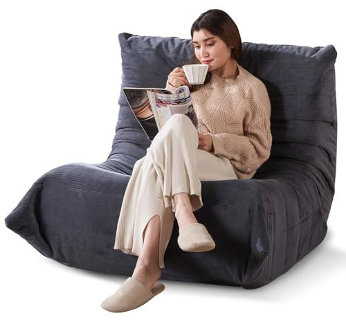 Moderne Sofas, Erwachsene Bohnenbeutel auf dem Boden Sofa, super weich Speicher Schwammsofa, Togo Sofa Stuhl, Wohnzimmer Möbel, geeignet für Schlafzimmer, Balkon Schlafsaal Kaminstuhl (tiefgrau)