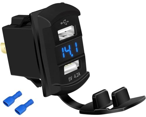Kquepo USB pour Interrupteur à Bascule 12V Port de Port de Chargeur à Double Chargeur Marine 4.2A Pobite de Sortie de Voltmètre Numérique Imperméable pour Panneau D'Interrupteur de Bateau Bleu
