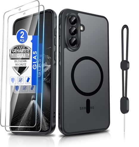Dizn Hülle für Samsung Galaxy A56 5G: für MagSafe & 2 Panzerglas Folie, Magnet Case mit Band, Kameraschutz, Matt Transparente Magnetisch HandyHülle,Militärstandard Schutz, Phone Case A 56 5G,Schwarz