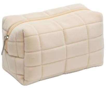 Kosmetiktasche Plüsch – Flauschiger Makeup-Beutel mit Reißverschluss, weicher Kultur- & Waschbeutel, Schminktasche kompakt für Reise, Sport & Alltag (Milky White)