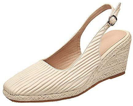 Uwdiohq Sandali Da Donna In Corda Intrecciata Con Tacco E Suola Spessa A Zeppa Neri Alla (Beige, 38) Camminata Bassi Scarpe Estive Chiuse Ginnastica Punta Chiusa Espadrillas Estivi Mocassini