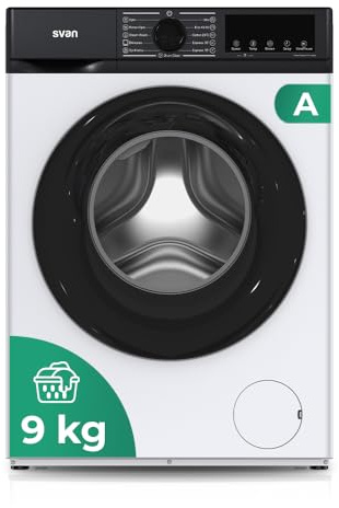 Svan Lavadora 9 Kg Carga Frontal, Blanco, SL9404AIDV. 1400 rpm, Motor Universal, 11 Programas, Eco-logic System, Tambor Acero Inoxidable, Clase de Eficiencia Energética A