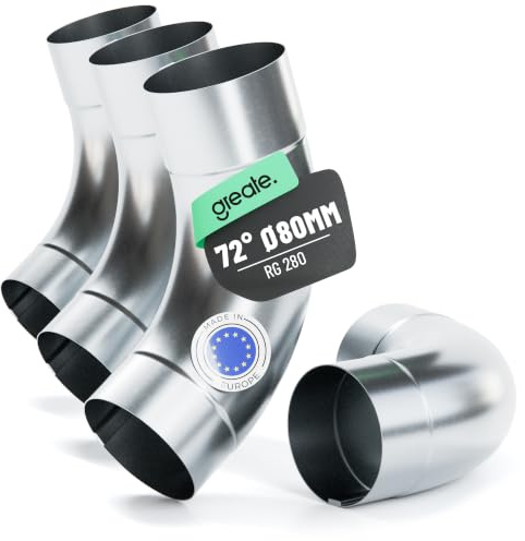 greate Fallrohrbogen verzinkt 72° Neigung & 80 mm Durchmesser mit Muffe | 4x Fallrohr Bogen für eine einfache Steckmontage - Rohrbogen als Dachrinnen Zubehör - Regenwasserablauf - Regenfallrohr
