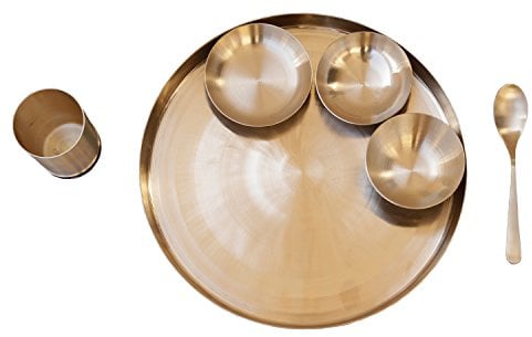 De Kulture Set Thali Ayurvédique en Bronze Kansa Fait Main pour Repas Traditionnel Indien
