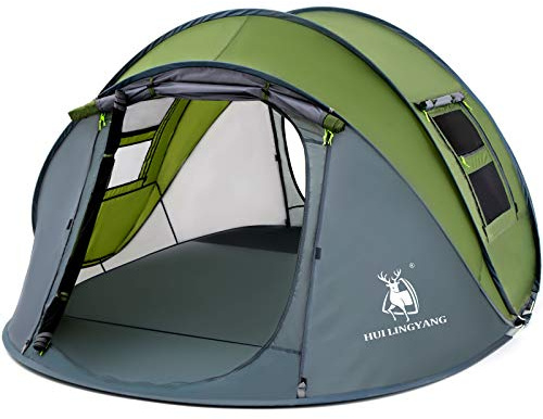 4 Person Easy Pop Up Tent, 9.5‘x6.6’x52'',Waterproof Automatic Setup Tent, 2 Doors-Instant Family Tents for Camping, Hiking & Traveling, Green