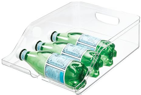 iDesign Caja organizadora para guardar botellas en el frigorífico, caja de plástico libre de BPA, organizador de botellas para la cocina, transparente