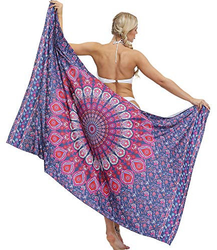 Nuofengkudu Damen Bikini Cover up Boho Floral Bedruckte Maxi Sarong Pareo Strandkleid Rock Schal Wrap Sonne Schützen Urlaub Beachwear