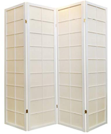 Fine Asianliving Japanische Paravent Raumteiler Trennwand B180xH180cm 4-teilig Shoji Reispapier Weiß Japanische Paravent Raumteiler Shoji Raumtrenner Spanische Wand Sichtschutz Trennwand