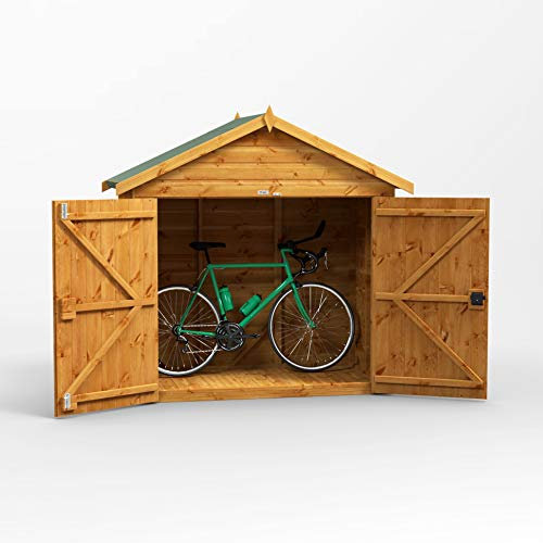 POWER High Grade Premium Apex Bike/Bicycle Wooden Shed with Security Features, Door and window Flexibility, made from 12mm Extra Thick Timber