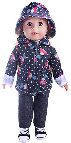 Uteruik Puppen-Regenmantel, Kleidung für 46 cm große Puppe, lässige Outfits – Mantel und Hose, Hut, Kostüm-Zubehör, 3-teiliges Set (#B)