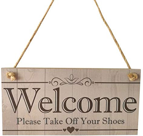 Milisten Benvenuto Prega di Togliere Le Scarpe dal Bordo di Legno Appeso Cartello per Appendere Decorazioni Negozio Appeso Casa Negozio