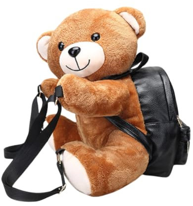 LAARNT 33 cm süßer Plüschbär-Rucksack, brauner liegender Bären-Rucksack, Kinderrucksack, Geburtstagsgeschenk, Schwarz , M
