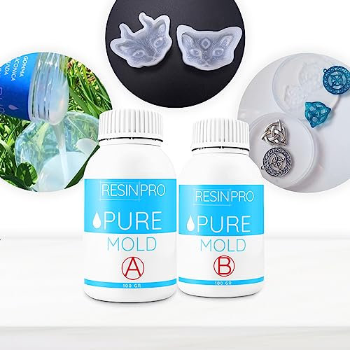Resin Pro ® Pure Mold Gomma Siliconica Liquida 2Kg Traslucida Veloce per La Creazione Di Stampi per Resine Epossidiche Poliuretaniche Cera Sapone Gesso Cemento, Durezza 13 Shores, 100% Made in Italy