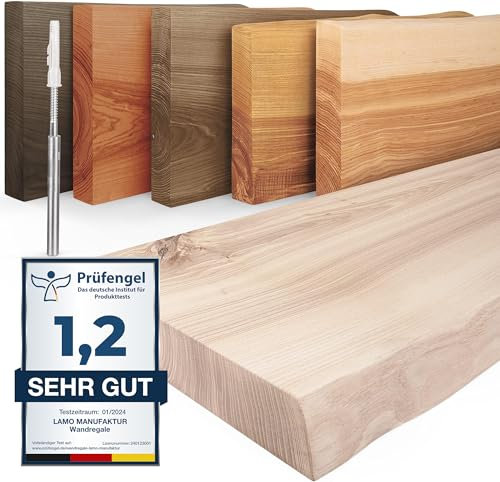 LAMO Manufaktur Wandregal Holz Baumkante | Regal Farbe: Roh | Invisible: Schweberegal | 60 cm