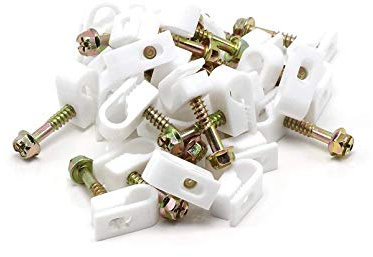 Stanz (TM) Flex Single Coaxial Cable Clips, Cat6, Electrical Wire Cable Clip, 1/4 in (6 mm) Screw Clip and Fastener, White (100 Pieces per Bag)
