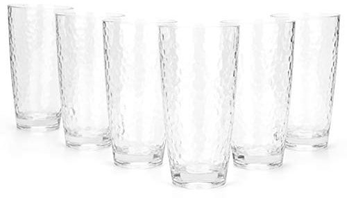 Lot de 6 grands verres en acrylique de 740 ml, couleur transparente, style martelé, sans BPA