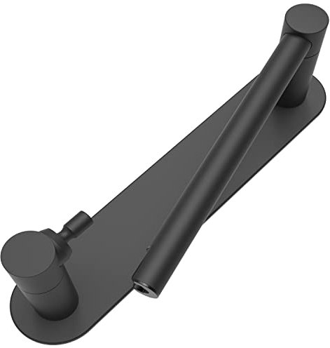 WZRUA Black Toilet Roll Holder Self Adhesive, Double Post Pivoting Toilet Paper Holder, Stainless Steel Stick on Roll Holder for Toilet