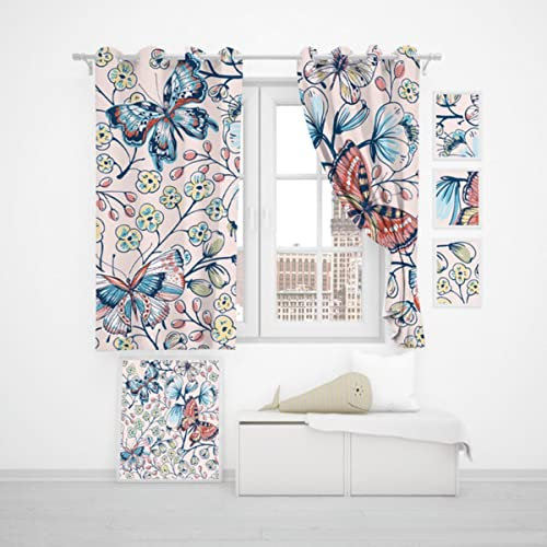 Gancho perforado Cortinas opacas 3D Mariposa artística Personalizado Blackout completo Protector solar Ventanas Dormitorio Sala de estar Decoración-babson-813-QT-064, W138xH100cm OnePiece, Hook