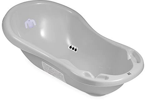 Hylat Baby - Yeti Grau - Babybadewanne mit Thermometer, Badewannenstöpsel und Antirutschmatte - Badewanne für Neugeborene und Babys bis 12 Monate - BPA-freiem Plastik, Kinder Baby Born Wanne