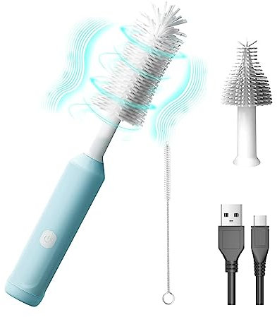Electric Baby Bottle Brush Cleaner, Rechargeable Silicone Brushes Set with Replaceable Brush Head, Cup Washer for Water/Milk Bottles Cleaning, Gifts for New Mom (3 Piece Assortment)