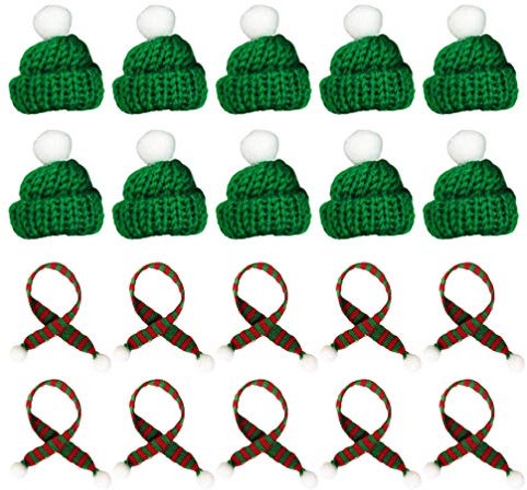 SOIMISS Pflanzendekor 20 Stücke Weihnachten Mini Schal Set Santa Strickmütze Karierten Schal Zubehör Weihnachten Tasse Flaschen Abdeckung