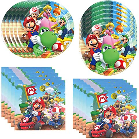 Fuyhiuous 40er-Pack Mario Geburtstagsparty-Zubehör enthält 20 Teller, 20 Servietten für die Mario-Party-Dekoration