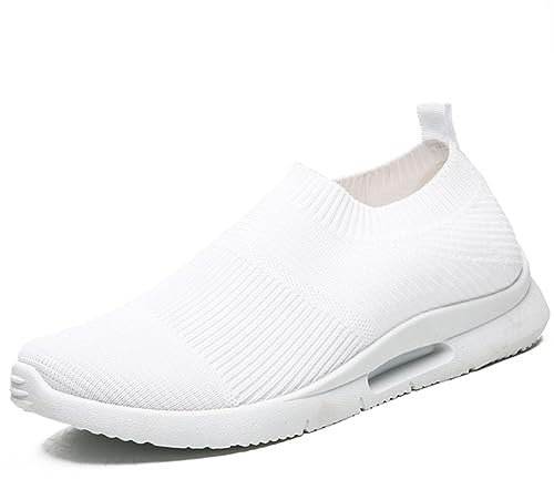 MGNLRTI Zapatillas de correr para hombre, ligeras, sin cordones, para gimnasio, a la moda, para caminar, White, 42 2/3 EU