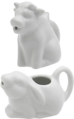 Juego de 2 cremas de cerámica para café, leche con asa, forma de vaca animal, jarra en forma de conejo, crema de 50 ml, jarra de crema para café/té/leche